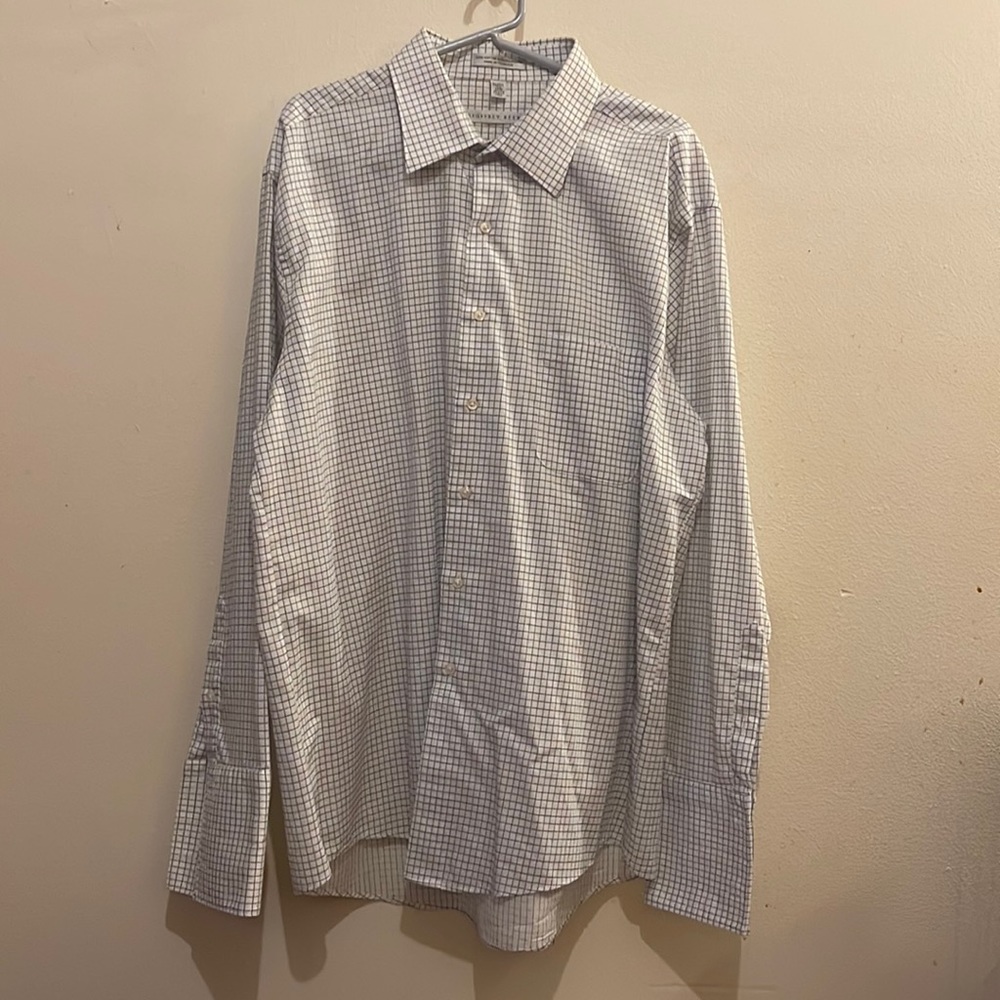 XL 17 1/2-34/35 Geoffrey Beene White Checkered w/ French Cuffs Dress Shirt